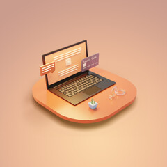 Multinational online business. 3d rendering laptop on a podium.