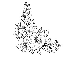 Flowers Line Art Sublimation. Hand drawn flower sketch line art illustration