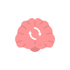 memory refresh icon concept, refresh the mind, thought process. processor updates. illustration of brain and twisted symbol. flat cartoon style. vector design