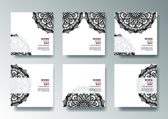 1 December world aids day banner or card template and background with mandala