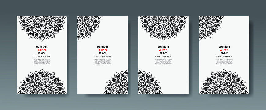 1 December world aids day banner or card template and background with mandala