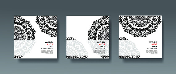 1 December world aids day banner or card template and background with mandala