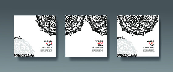 1 December world aids day banner or card template and background with mandala