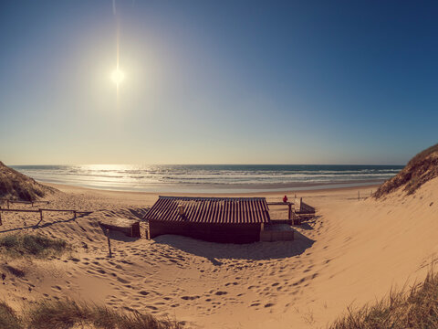 France, Contis Plage, sandy beach in sunshine