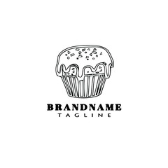 cute cake logo cartoon design template icon black isolated vector illustration