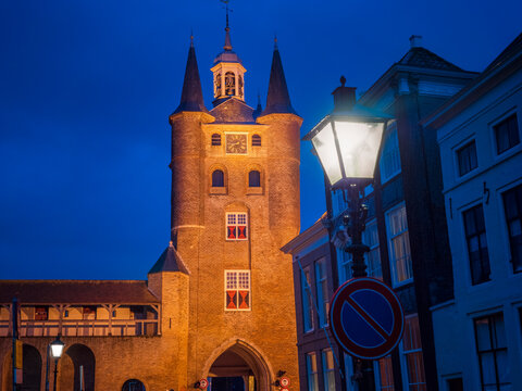 Town gate at dusk, Zierikzee, Netherlands