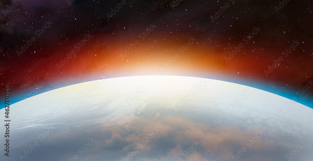 Aufkleber new ice age and earth covered with snow at sunset 