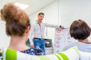 Instructor explaining traffic rules to two women