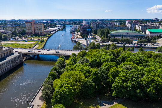 High angle view of Pregel River, Kant island, Kaliningrad, Russia