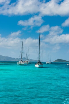 Sailboats anchored in Tobago Cays, St. Vincent and the Grenadines, Caribbean