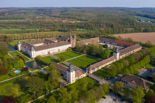 Aerial view of Princely Abbey of Corvey, Germany