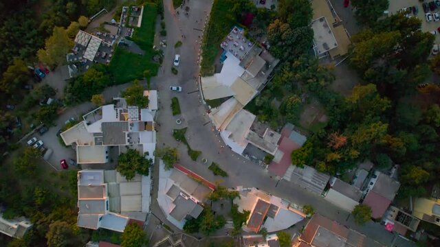 Top down aerial view of Zia village streets, Kos, Greece