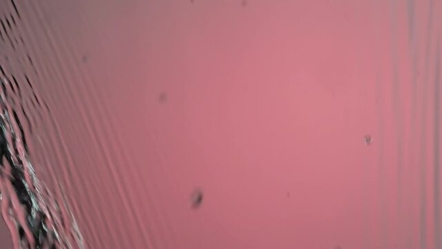 Extreme Close Up Of Fresh Cherry Fruits Flying In Pouring Water. studio shot, slow motion