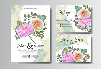      Flower Wedding Hand Draw With Invitation Floral Premium Vektor