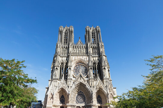 France, Marne, Reims, Facade of Reims Cathedral
