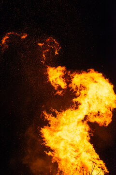 Flying sparks at night