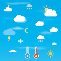 weather icons in vector with sky and cloud background