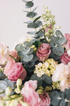 Pink And Green Bouquet Of Summer Flowers