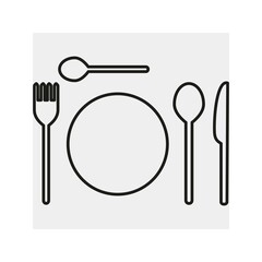 Icon of serving utensils. Cutlery set. Silhouette, line drawing, emblem, icon . Vector. 