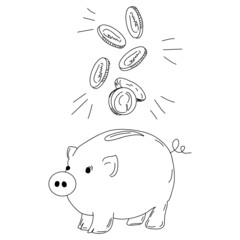 Sketch illustration of Piggy Bank with Falling Coins