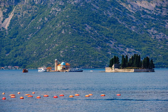 Montenegro, Bay of Kotor, near Perast, Islands St. Georg, Sveti Dorde and St. Marien, Gospa od Skrpjela