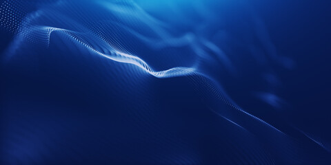 Abstract colorful digital particles wave with bokeh and light background, 3d render wave line dot background, line wave light glowing effect particular background.