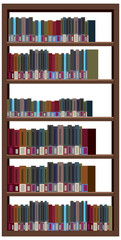 Bookcase with books on white background