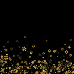 Falling Snow flakes golden pattern Holiday Vector