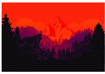 forest sunset vector illustration background