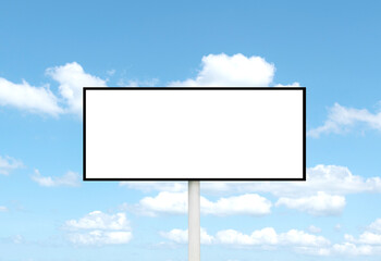 Fototapeta premium Outdoor billboard on blue sky background with white background mock up. clipping path