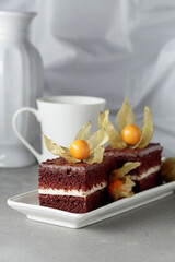 Chocolate cake with physalis.