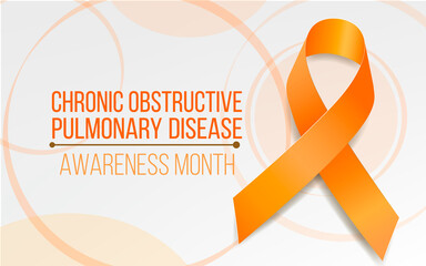 Chronic obstructive pulmonary disease COPD awareness month concept. Banner with orange ribbon awareness and text. Vector illustration.