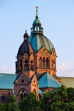Germany, Upper Bavaria, Munich, Tower and dome of St. Luke's Church