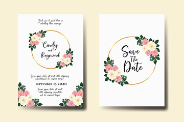 Wedding invitation frame set, floral watercolor Digital hand drawn Mini Rose Flower design Invitation Card Template