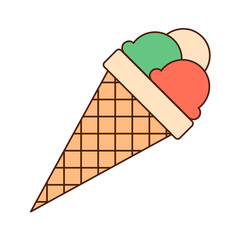 Multi-colored ice cream balls in a cone isolated on a white background