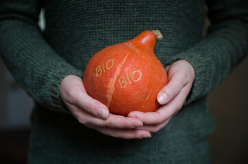Woman's hands holding organic Hokkaido with Smart Branding