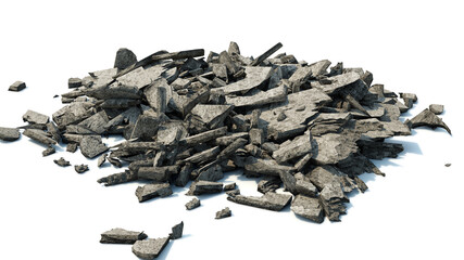 rubble heap, debris pile isolated on white background - obrazy, fototapety, plakaty
