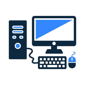 Computer, hardware, keyboard, mouse icon. Simple flat design concept.
