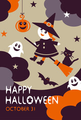 Halloween Card Design Cute Witch Halloween Night