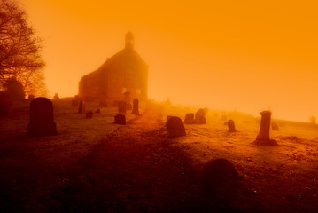 United Kingdom, Scotland, Fife, graveyard, conceptual apocalyptic