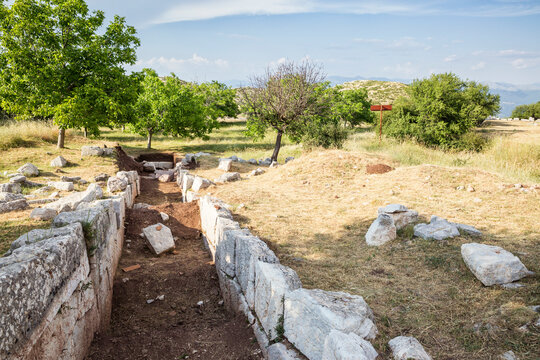 Greece, Peloponnese, Arcadia, Lykaion, antique excavation site below mountain Profitis Ilias
