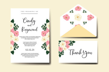 Naklejka na ściany i meble Wedding invitation frame set, floral watercolor Digital hand drawn Mini Rose Flower design Invitation Card Template