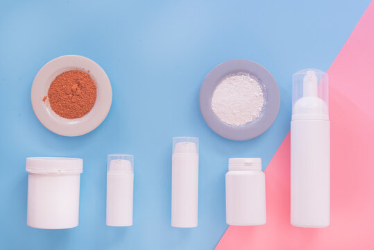 Row of containers for cosmetics