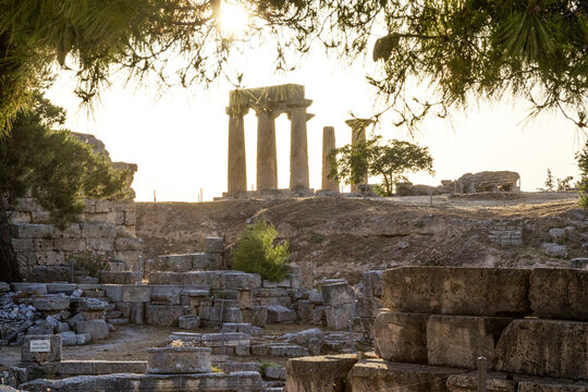 Archaic Temple of Apollo, Dorian columns, Corinth, Greece