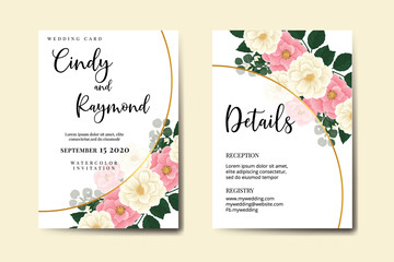 Wedding invitation frame set, floral watercolor Digital hand drawn Mini Rose Flower design Invitation Card Template