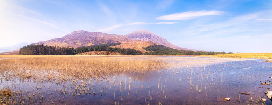 Loch Cill Chriosd with Beinn na Caillich in background against sky, Isle of Skye, Highlands, Scotland, UK