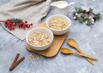 bowls with muesli on christmas morning