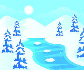 Winter scenery background design illustration