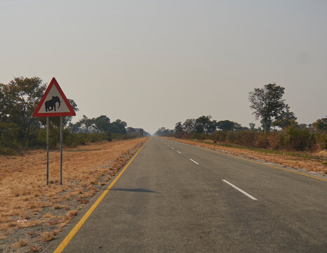 South Africa, Mpumalanga, Beware of the Elephant sign on the road to Kruger National Park