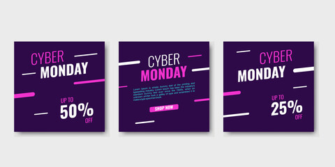 Cyber monday social media post template, set editable square shape banner. Good for marketing and promotion with trendy colors.